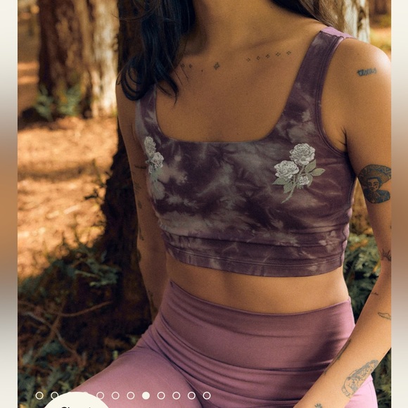 Purusha People Frozen Garden Square Top Tank Mauve Plum Flower Bra Medium NEW - Picture 5 of 12